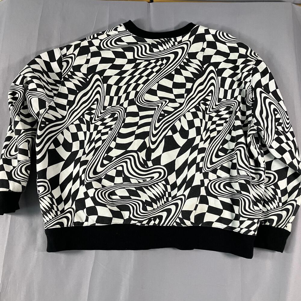 Wild Fable‎ Sweatshirt Womens Large Black White Trippy Checkerboard Crewneck - Picture 13 of 15